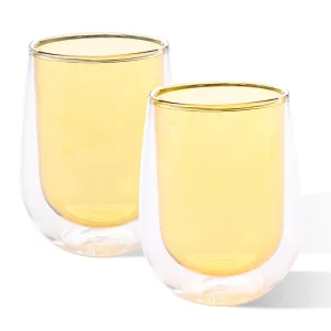 Kuber Industries 2 Pcs Double Walled Borosilicate Glass | High Thermal Resistance | Microwave & Dishwasher Safe | 190 ML | Pack of 1 | Yellow