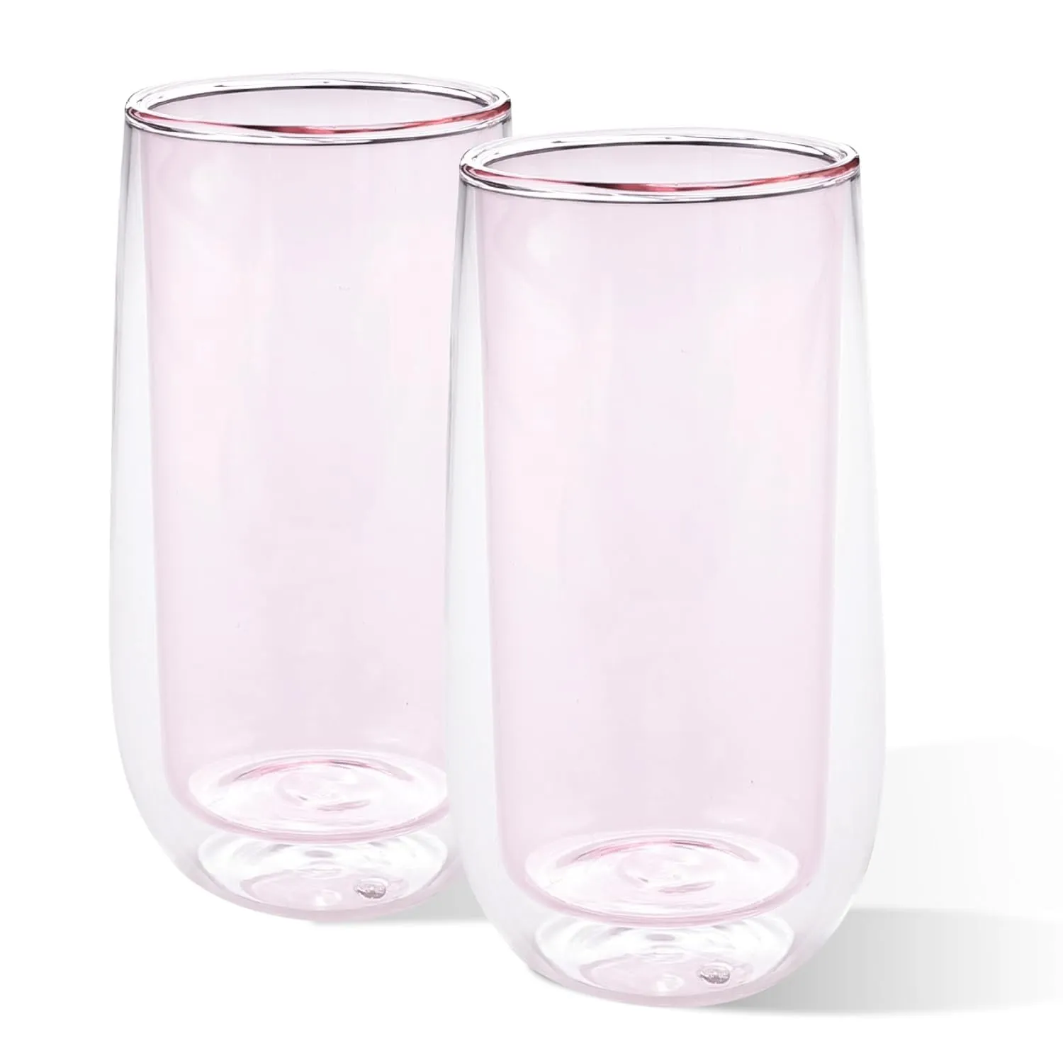 Kuber Industries 4 Pcs Double Walled Borosilicate Glass | High Thermal Resistance | Microwave & Dishwasher Safe | 240 ML | Pack of 2 | Pink