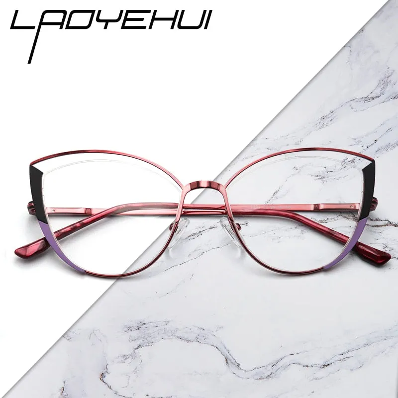 Laoyehui Women's Full Rim Cat Eye Acetate Alloy Reading Glasses Anti-Blue Light 1993