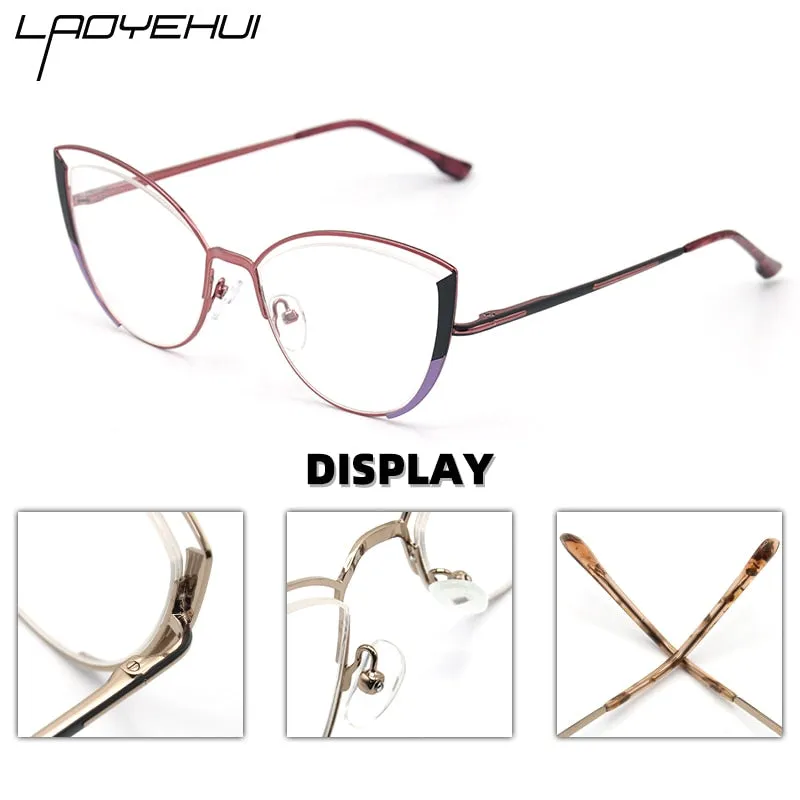 Laoyehui Women's Full Rim Cat Eye Acetate Alloy Reading Glasses Anti-Blue Light 1993