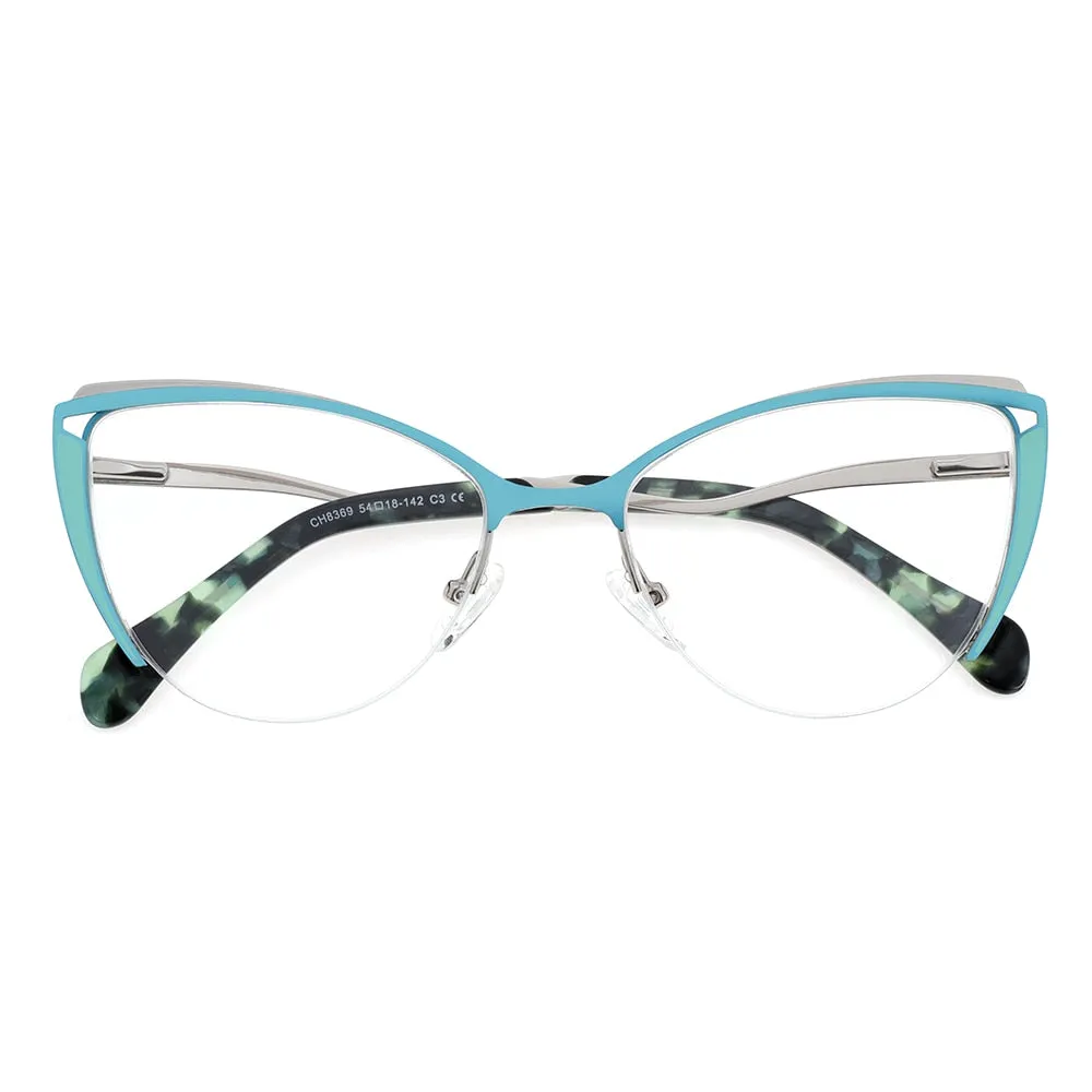 Laoyehui Women's Full Rim Cat Eye Alloy Hyperopic Reading Glasses Anti Blue Light 8889c2