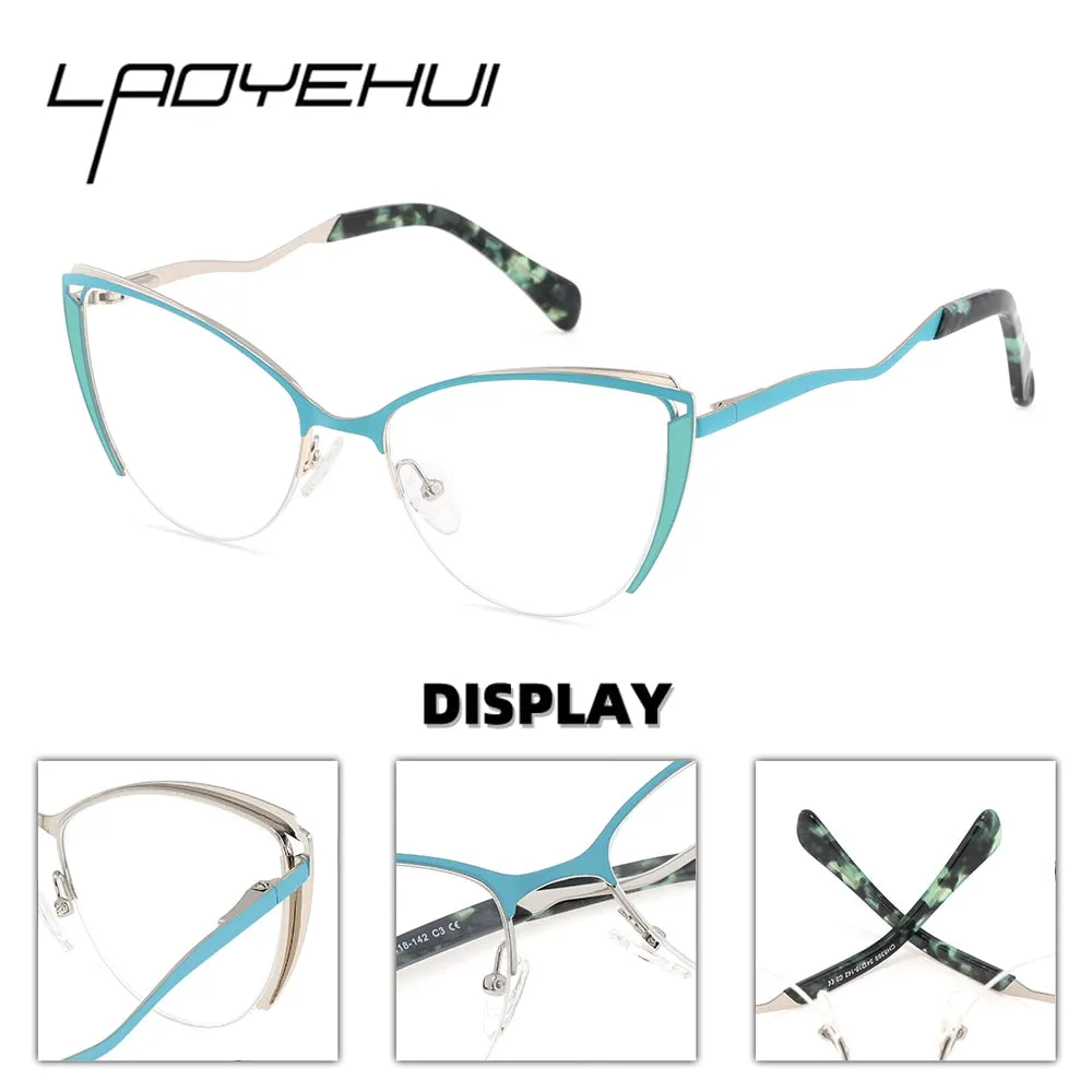 Laoyehui Women's Full Rim Cat Eye Alloy Hyperopic Reading Glasses Anti Blue Light 8889c2