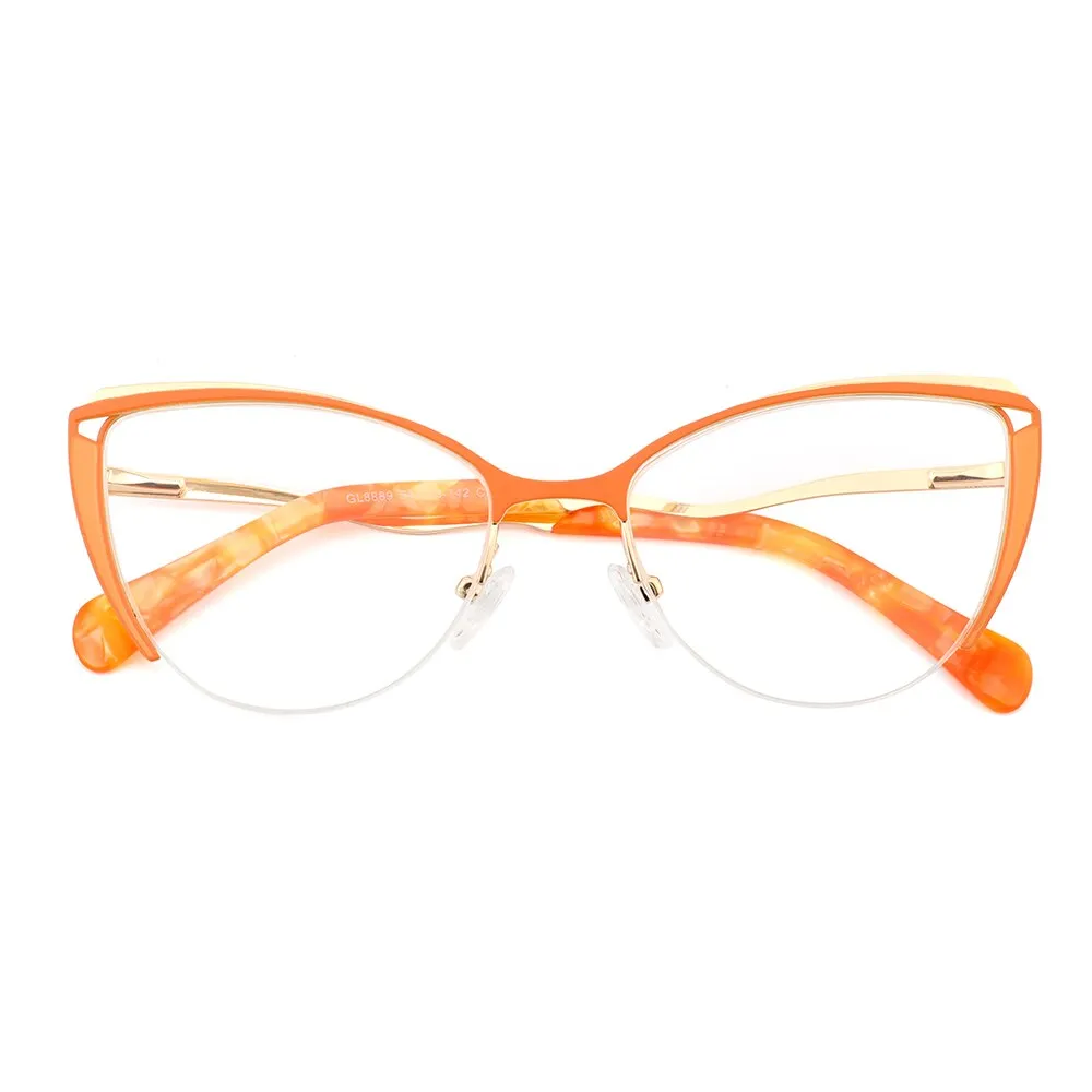 Laoyehui Women's Full Rim Cat Eye Alloy Hyperopic Reading Glasses Anti Blue Light 8889c2