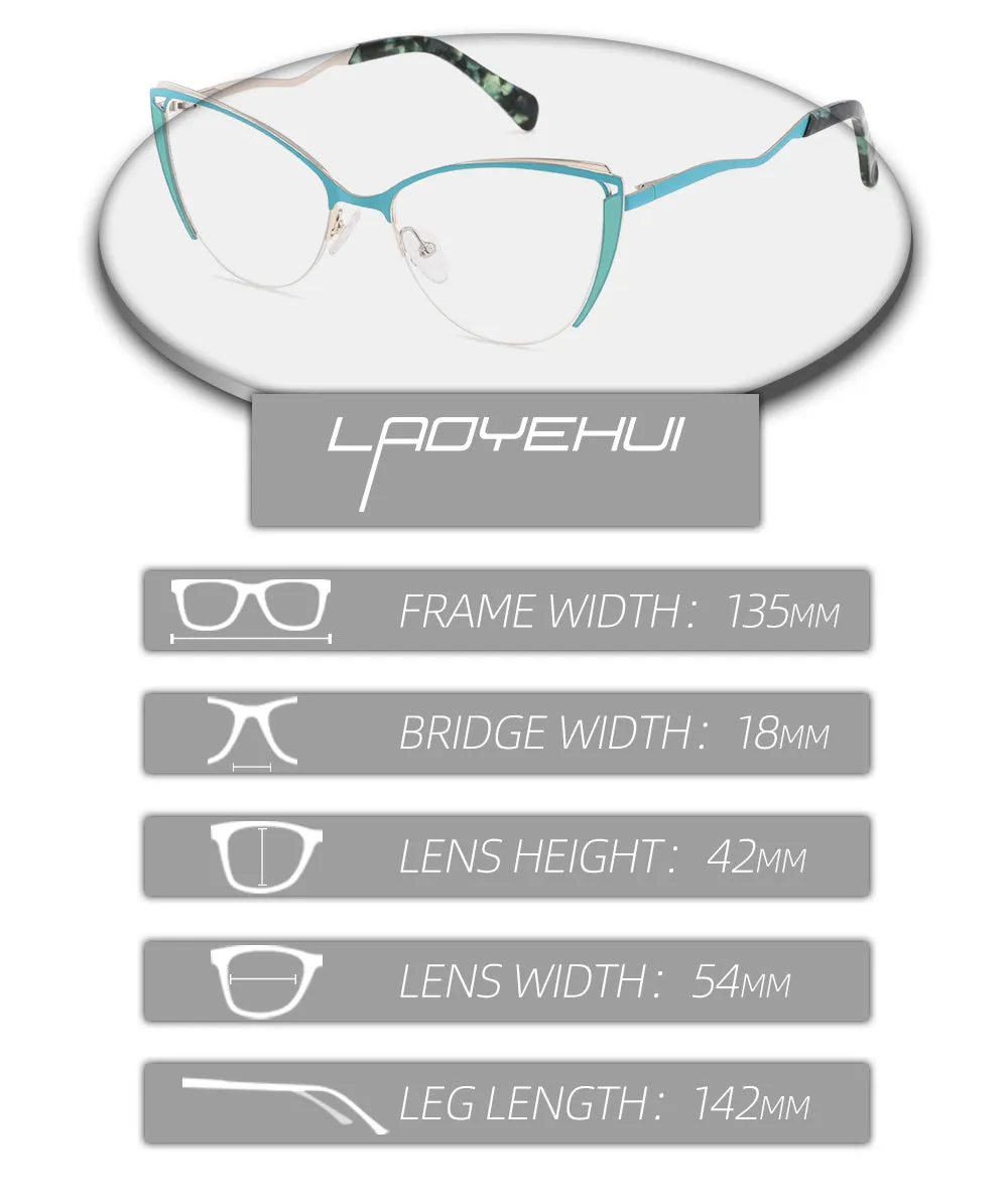 Laoyehui Women's Full Rim Cat Eye Alloy Hyperopic Reading Glasses Anti Blue Light 8889c2