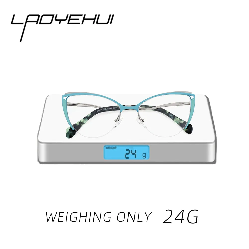 Laoyehui Women's Full Rim Cat Eye Alloy Hyperopic Reading Glasses Anti Blue Light 8889c2