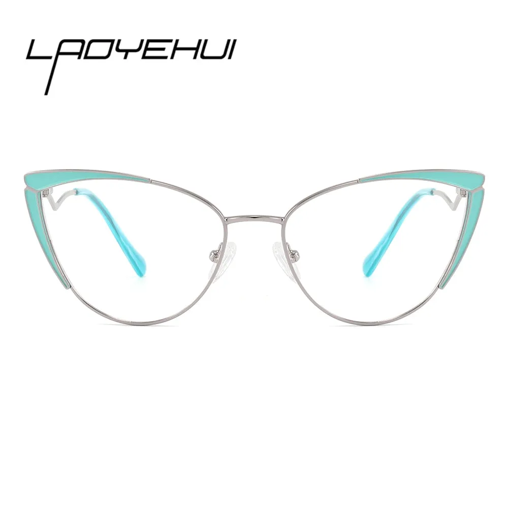 Laoyehui Women's Full Rim Cat Eye Alloy Hyperopic Reading Glasses Anti Blue Light Glg8908