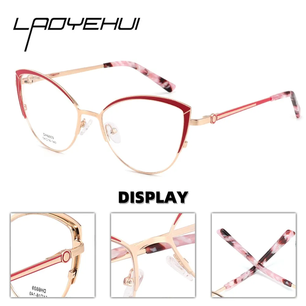 Laoyehui Women's Full Rim Cat Eye Alloy Myopic Reading Glasses Anti Blue Light 6609