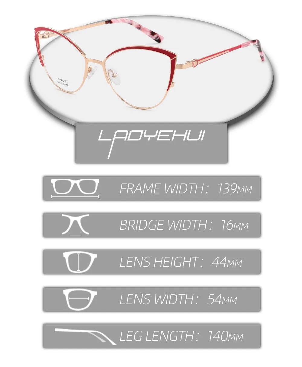 Laoyehui Women's Full Rim Cat Eye Alloy Myopic Reading Glasses Anti Blue Light 6609