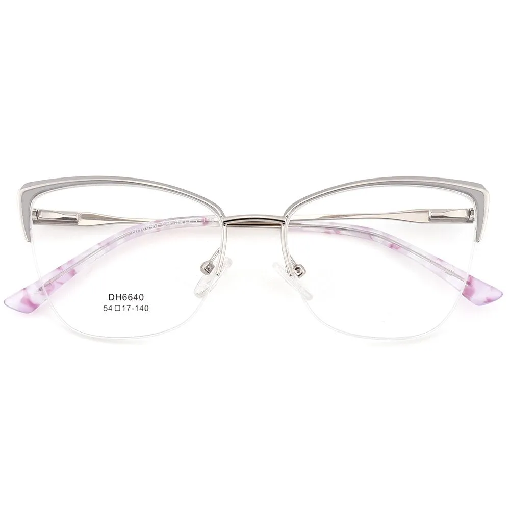 Laoyehui Women's Full Rim Square Cat Eye Alloy Hyperopic Reading Glasses Anti Blue Light 6640