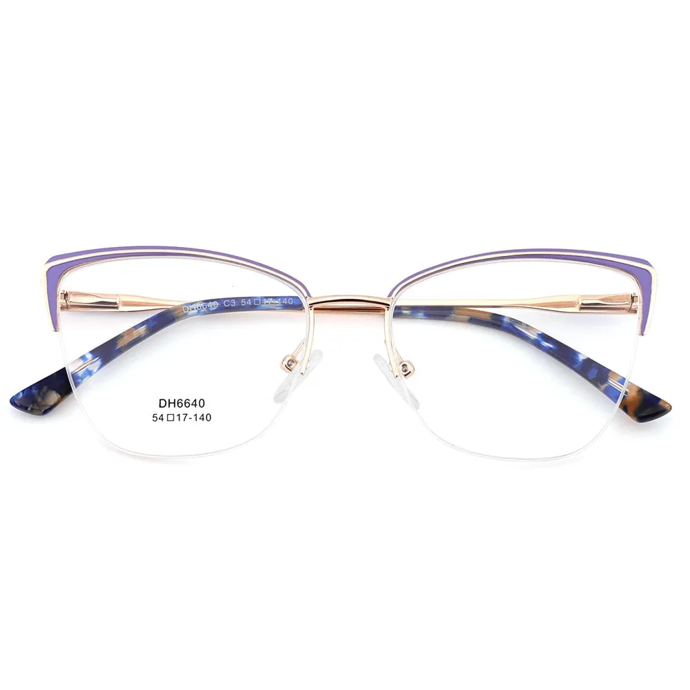 Laoyehui Women's Full Rim Square Cat Eye Alloy Hyperopic Reading Glasses Anti Blue Light 6640