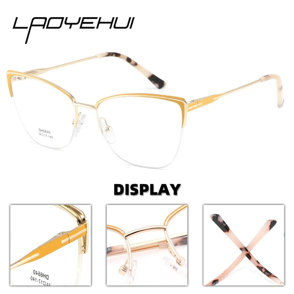 Laoyehui Women's Full Rim Square Cat Eye Alloy Hyperopic Reading Glasses Anti Blue Light 6640