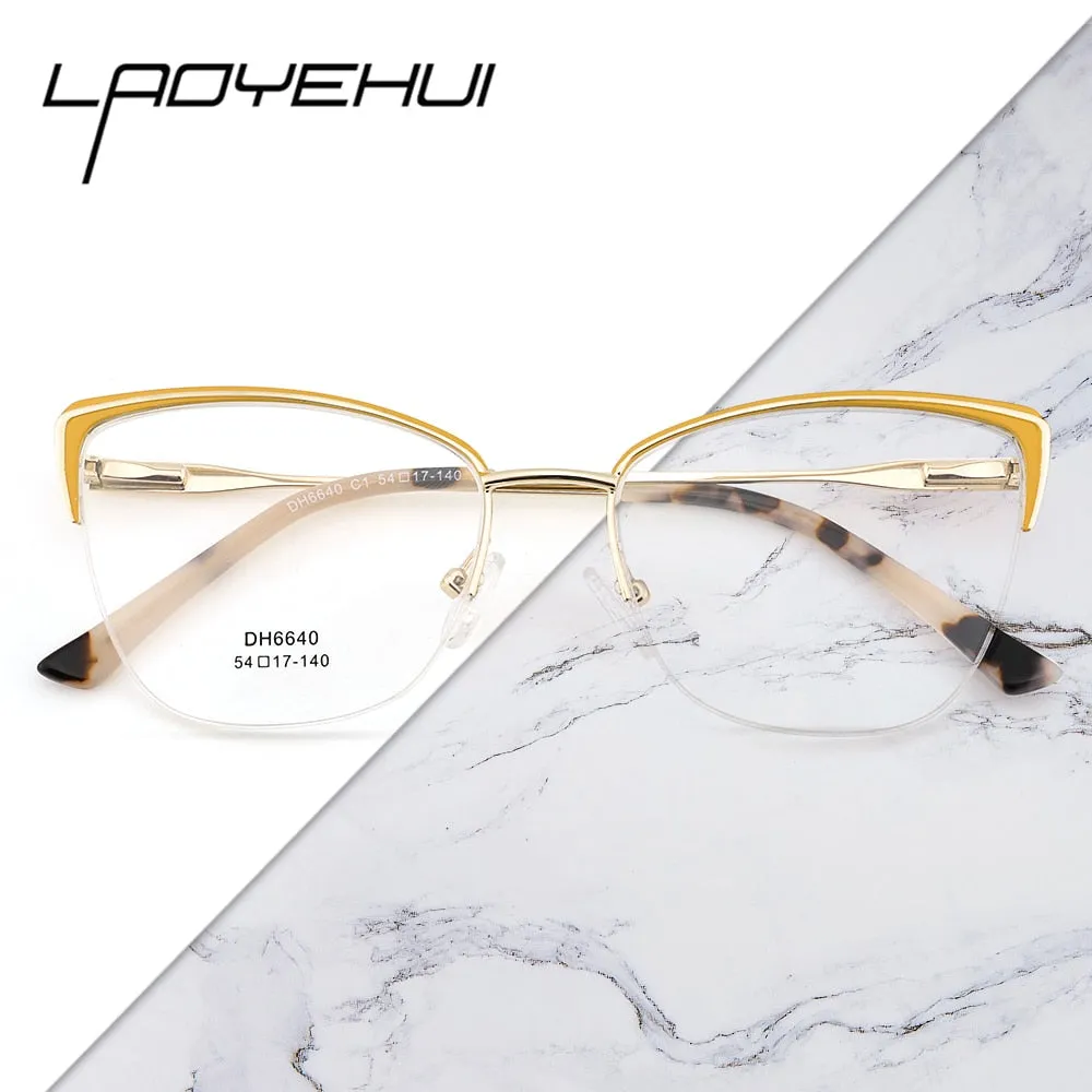 Laoyehui Women's Full Rim Square Cat Eye Alloy Hyperopic Reading Glasses Anti Blue Light 6640