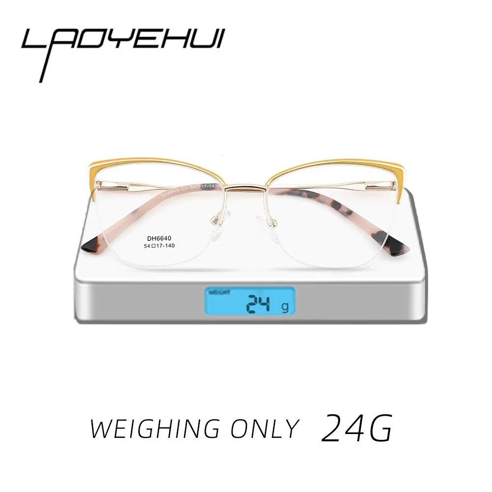 Laoyehui Women's Full Rim Square Cat Eye Alloy Hyperopic Reading Glasses Anti Blue Light 6640