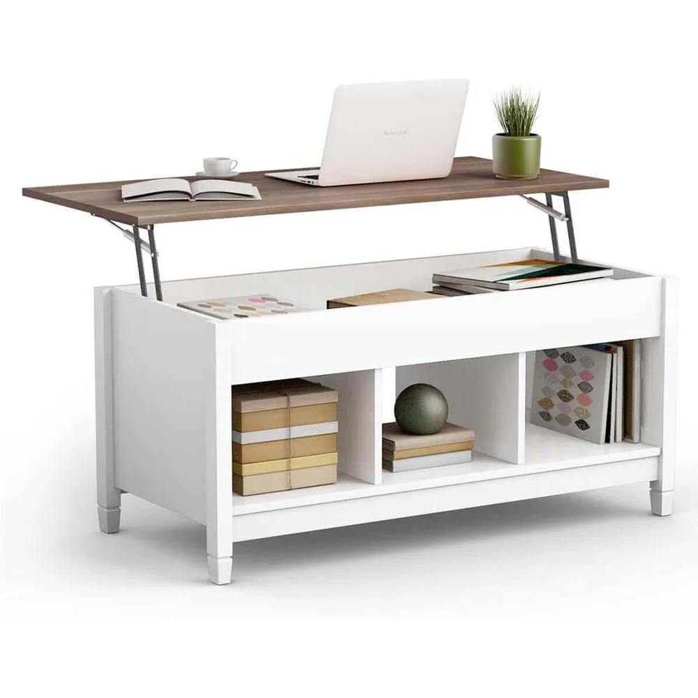 Lift Top Coffee Table Living Room Modern Pop-Up Storage Coffee Table with Hidden Compartment, White