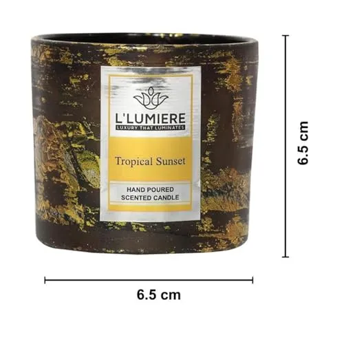 L'LUMIERE by Aggarwal Candle Craft N Arts | Luxury Crafted Texture Scented Glass Candle Gift Pack | Pack of 3| Tropical Susnet, White Sage, Palo Santo