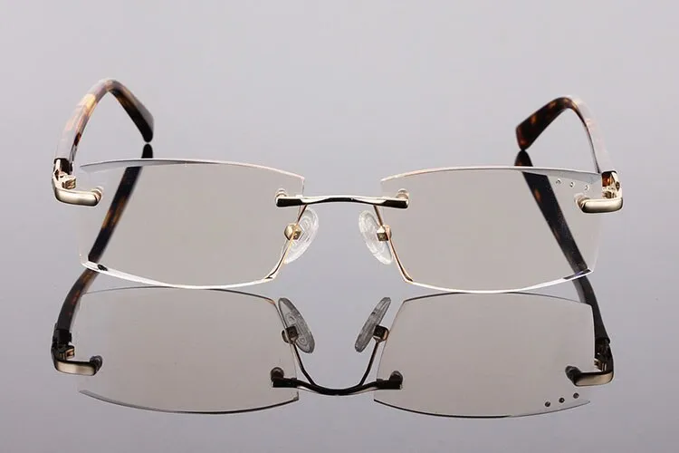 Men's Rimless Reading Glasses Alloy Diamond Trimming Anti-blue Light W01