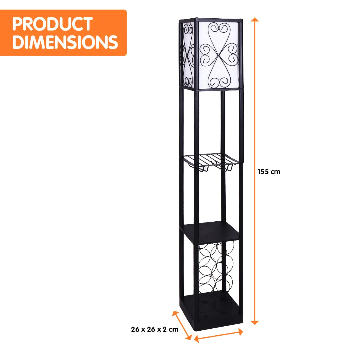 Metal Etagere Floor Lamp with Wine Holder and Shelves