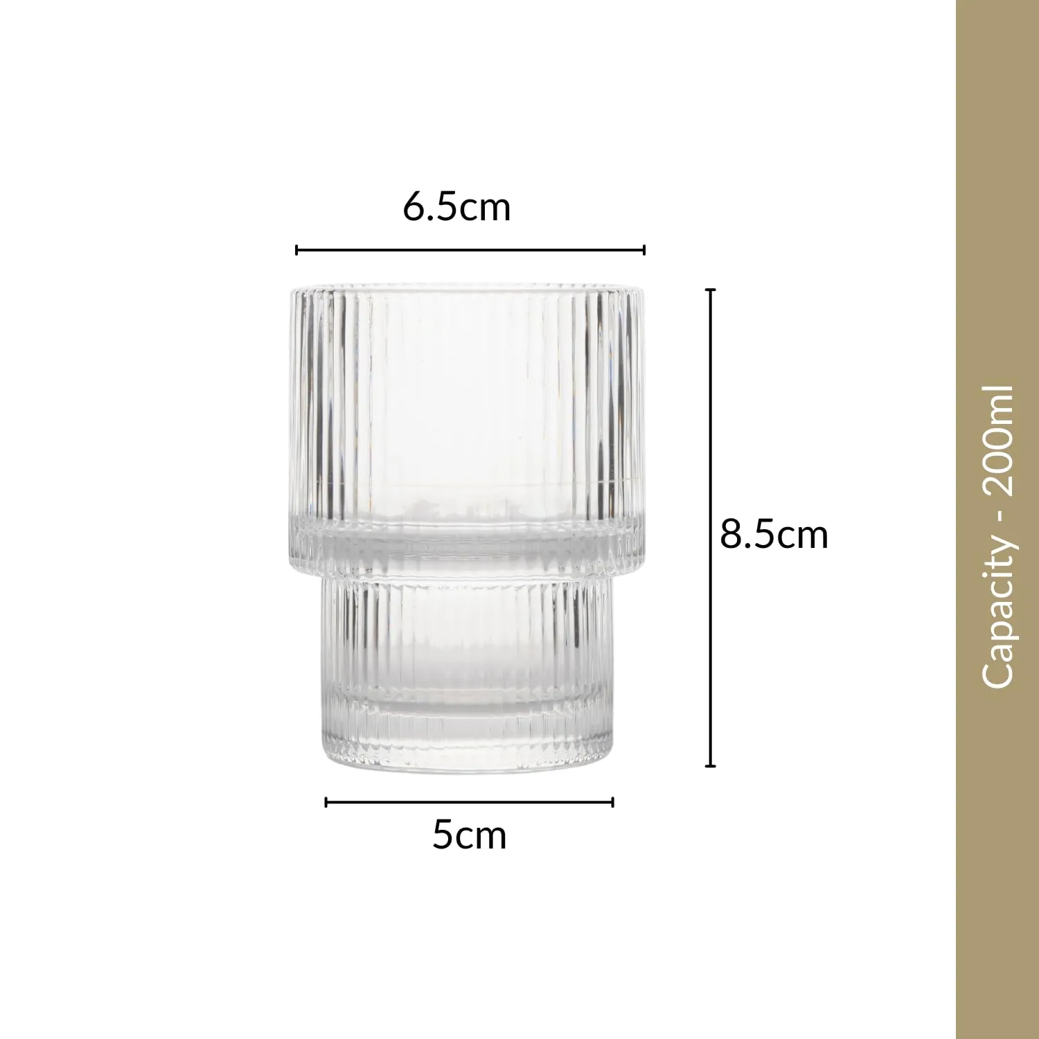 Nestasia Stackable Ribbed Drinking Glasses Set Of 6 (200Ml Each) | Ideal For Water, Juice, Mocktails, And Cocktails | Perfect For Gifting, Transparent