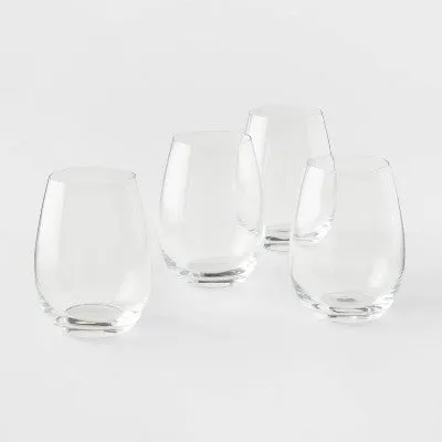 New - Threshold Signature Set of 4 White Wine Glasses Stemless Crystal Glasses 15.7oz