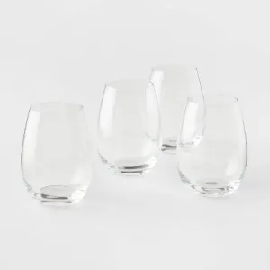 New - Threshold Signature Set of 4 White Wine Glasses Stemless Crystal Glasses 15.7oz