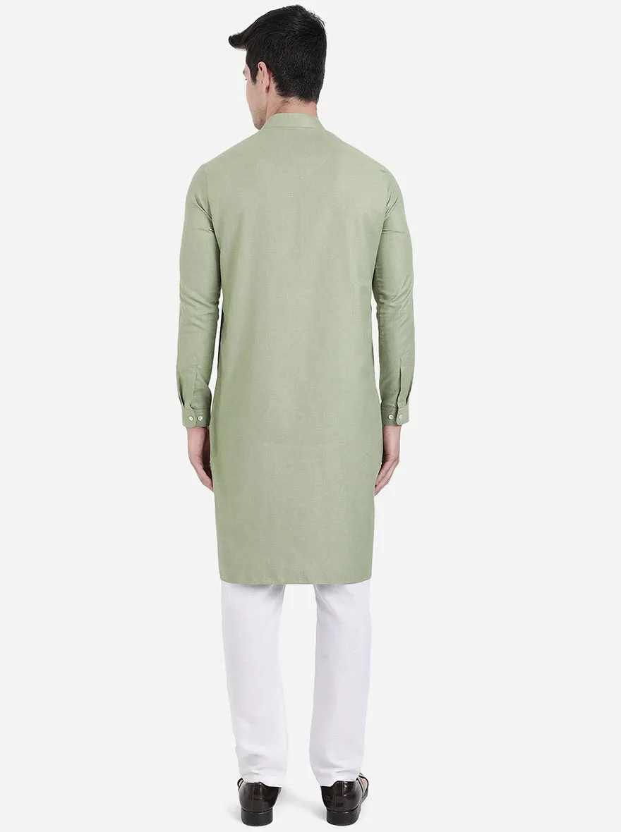 Olive Green Solid Regular Fit Modi Kurta | JadeBlue