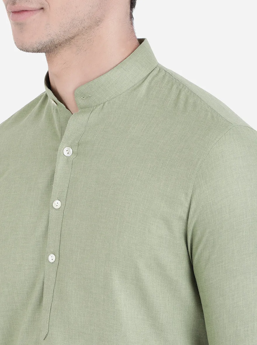 Olive Green Solid Regular Fit Modi Kurta | JadeBlue