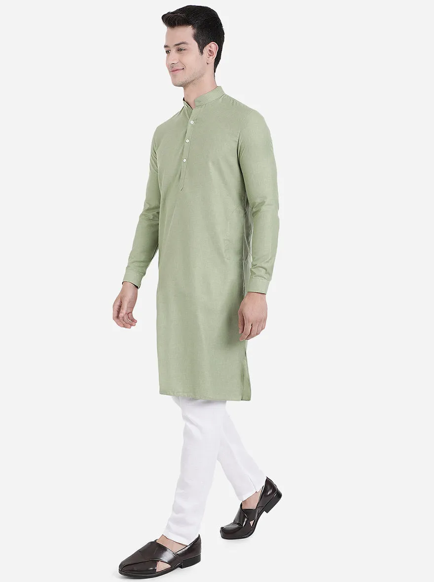 Olive Green Solid Regular Fit Modi Kurta | JadeBlue