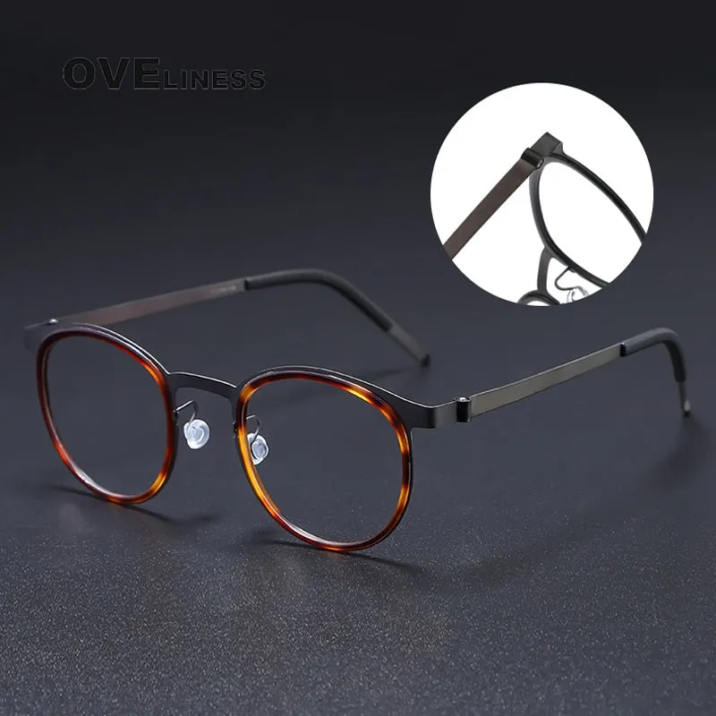 Oveliness Men's Full Rim Round Acetate Titanium Eyeglasses 9704