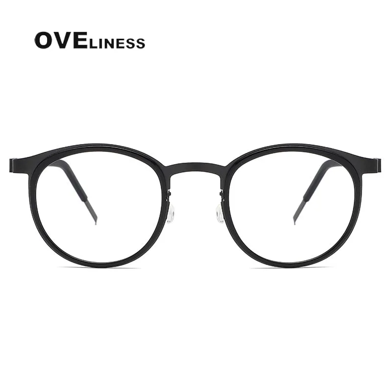 Oveliness Men's Full Rim Round Acetate Titanium Eyeglasses 9704