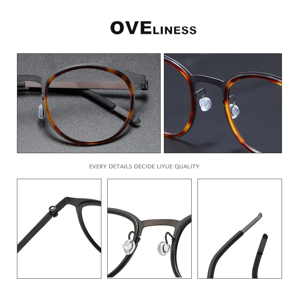 Oveliness Men's Full Rim Round Acetate Titanium Eyeglasses 9704