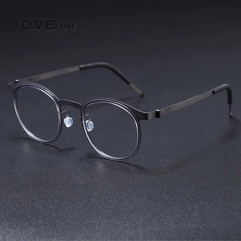 Oveliness Men's Full Rim Round Acetate Titanium Eyeglasses 9704