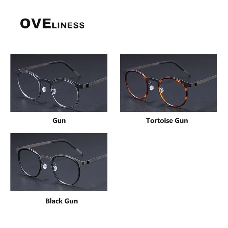 Oveliness Men's Full Rim Round Acetate Titanium Eyeglasses 9704