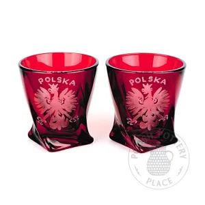 Pair of 2.25" Modern Shot Glasses - Burgundy Polish Eagle Design