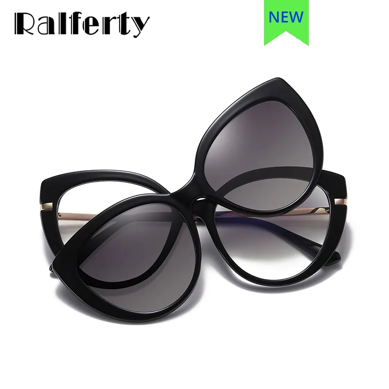 Ralferty Clip On Sunglasses Women Cat's Eye Glasses Anti Blue Light F95336