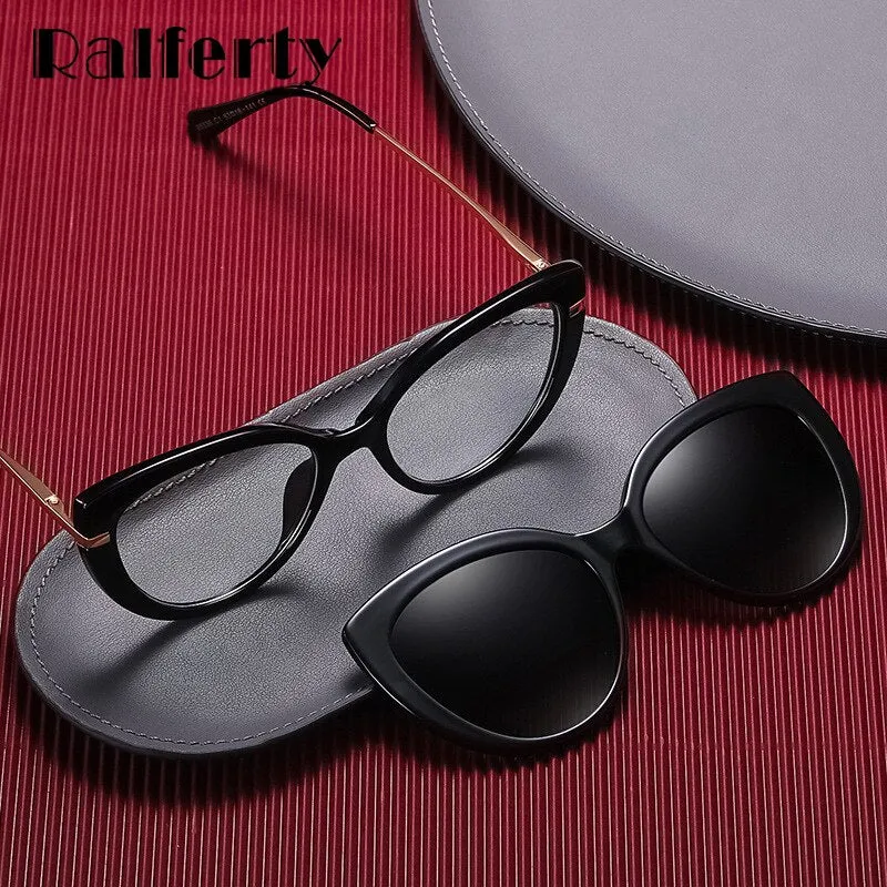 Ralferty Clip On Sunglasses Women Cat's Eye Glasses Anti Blue Light F95336