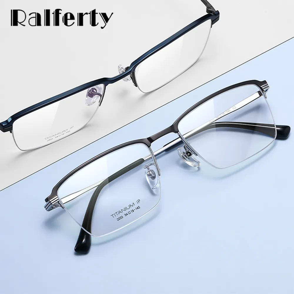 Ralferty Men's Semi Rim Square Acetate Titanium Eyeglasses D2033t