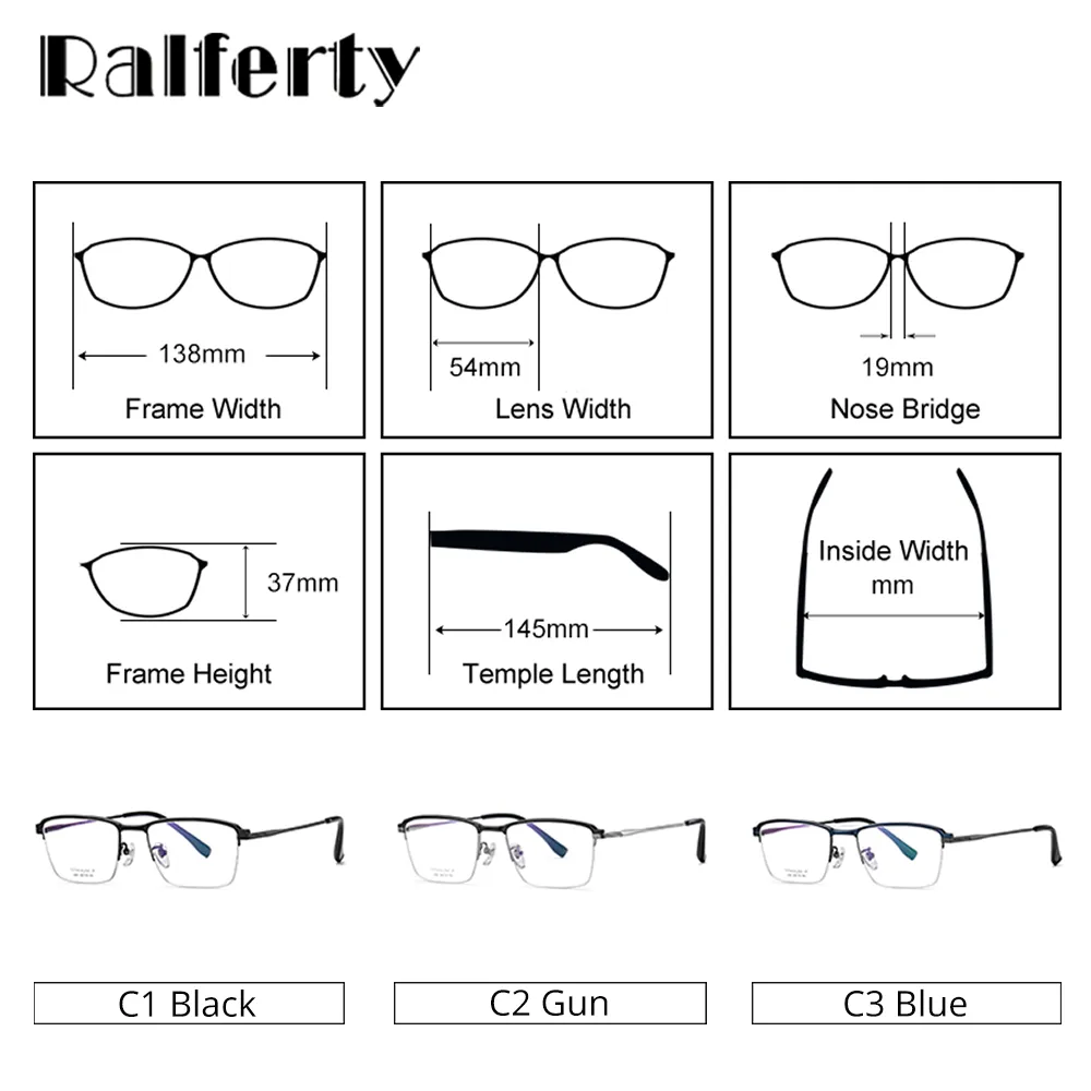 Ralferty Men's Semi Rim Square Acetate Titanium Eyeglasses D2033t