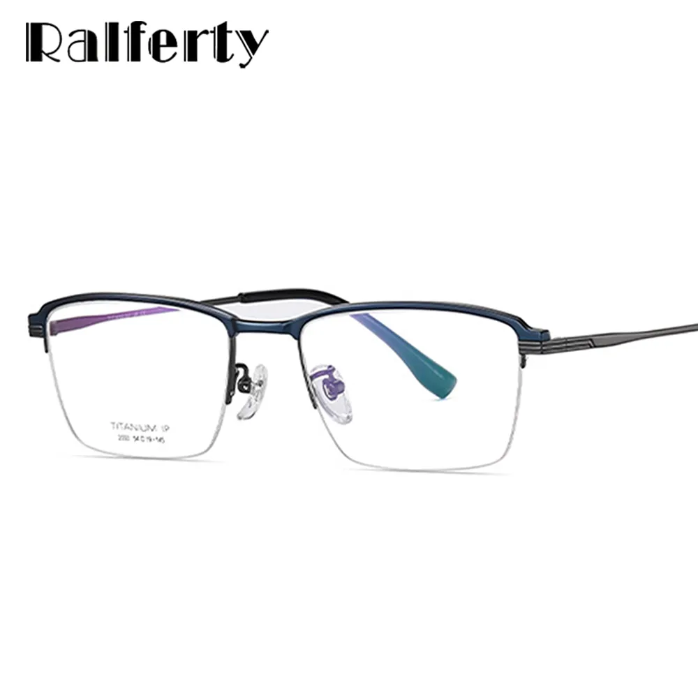 Ralferty Men's Semi Rim Square Acetate Titanium Eyeglasses D2033t