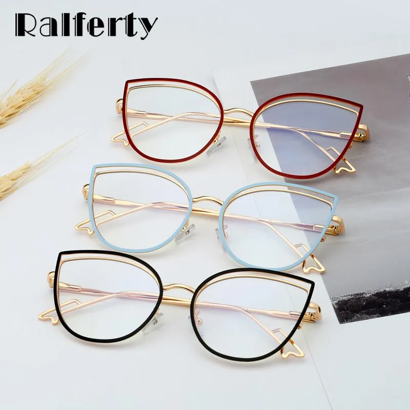 Ralferty Metallic Eyeglass Frame Women Computer Anti Blue Light Glasses