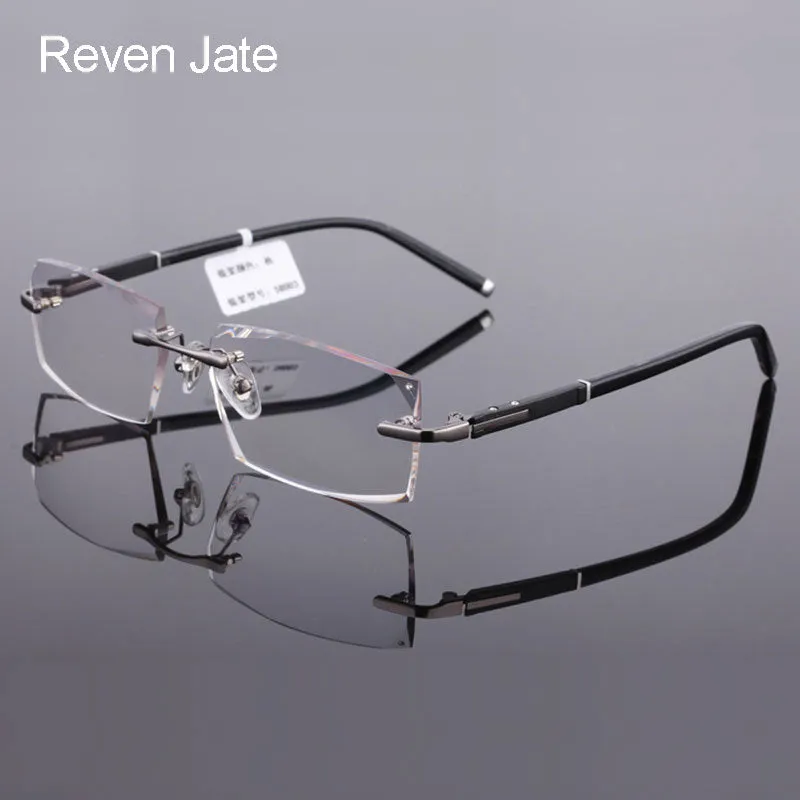 Reven Jate 58003 Pure Titanium Rimless Diamond Cutting Man Glasses Frame Eyeglasses (Gray)