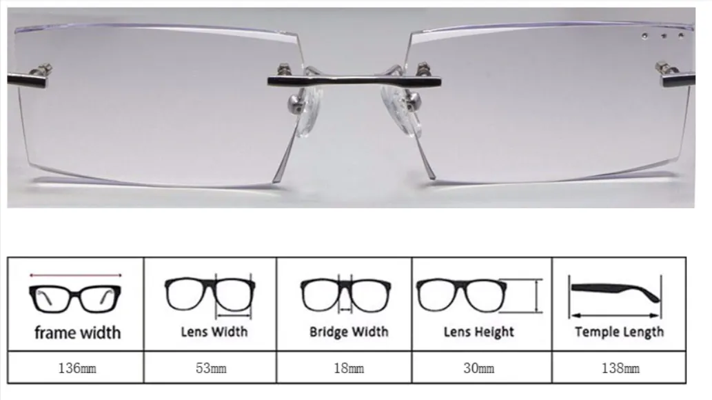 Reven Jate 58003 Pure Titanium Rimless Diamond Cutting Man Glasses Frame Eyeglasses (Gray)