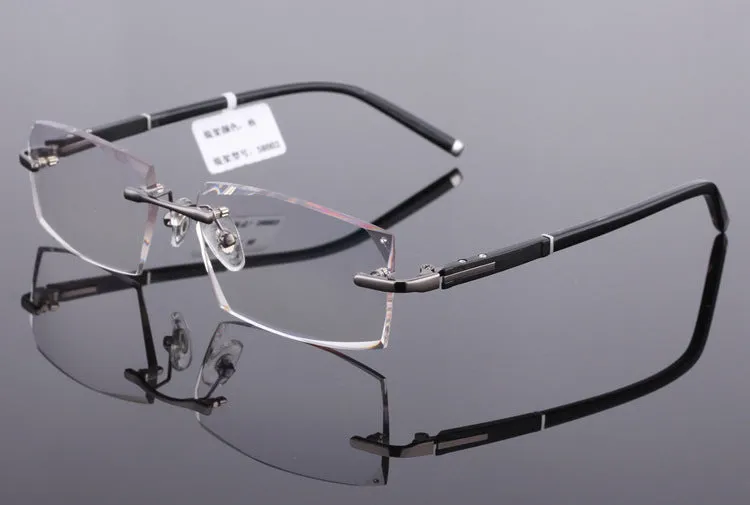 Reven Jate 58003 Pure Titanium Rimless Diamond Cutting Man Glasses Frame Eyeglasses (Gray)