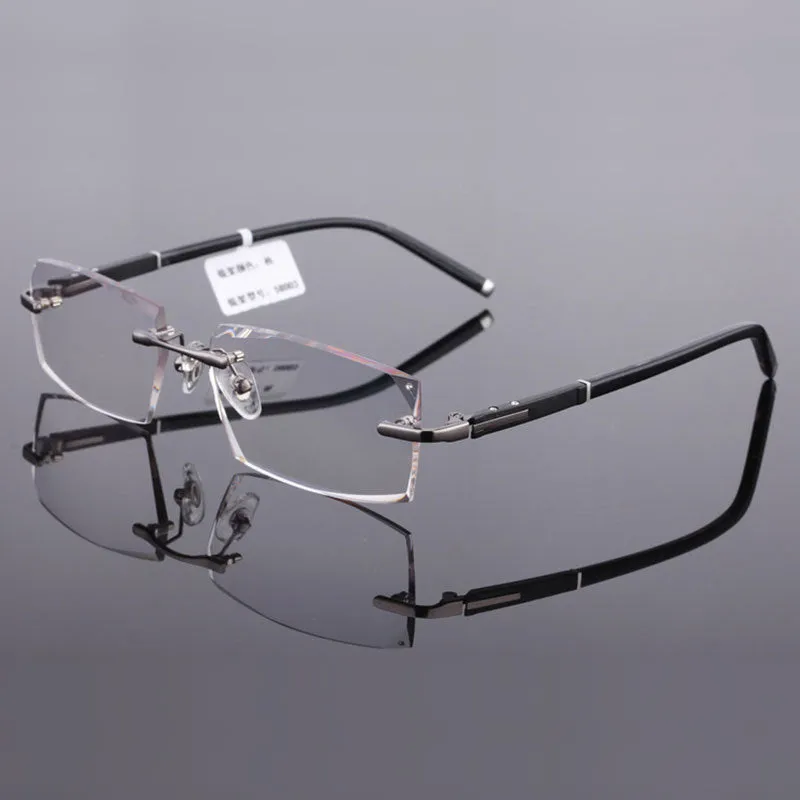 Reven Jate 58003 Pure Titanium Rimless Diamond Cutting Man Glasses Frame Eyeglasses (Gray)