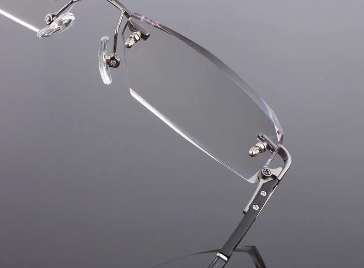 Reven Jate 58003 Pure Titanium Rimless Diamond Cutting Man Glasses Frame Eyeglasses (Gray)