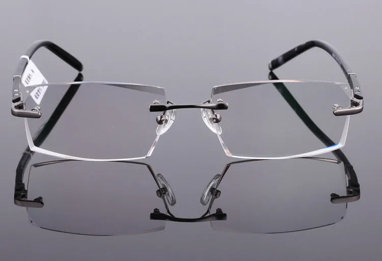 Reven Jate 58003 Pure Titanium Rimless Diamond Cutting Man Glasses Frame Eyeglasses (Gray)