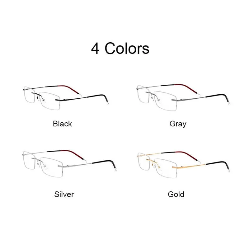 Reven Jate Men's Rimless Square Titanium Eyeglasses 9202