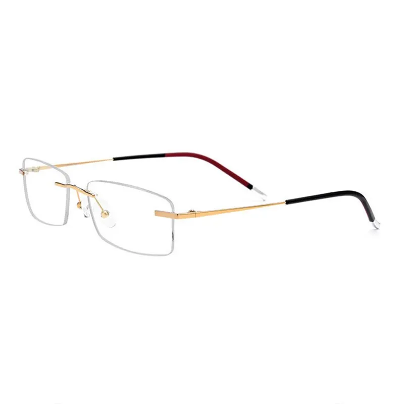 Reven Jate Men's Rimless Square Titanium Eyeglasses 9202