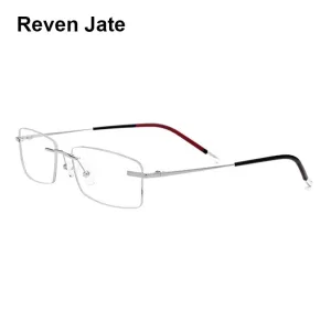 Reven Jate Men's Rimless Square Titanium Eyeglasses 9202