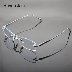 Reven Jate Unisex Rimless Square Titanium Eyeglasses 8047