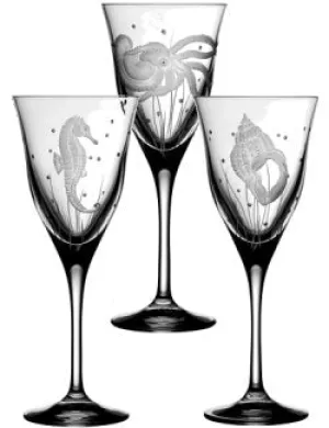 Sea Creatures Hand Engraved Varga Crystal 6-Pc. Water Glass Set